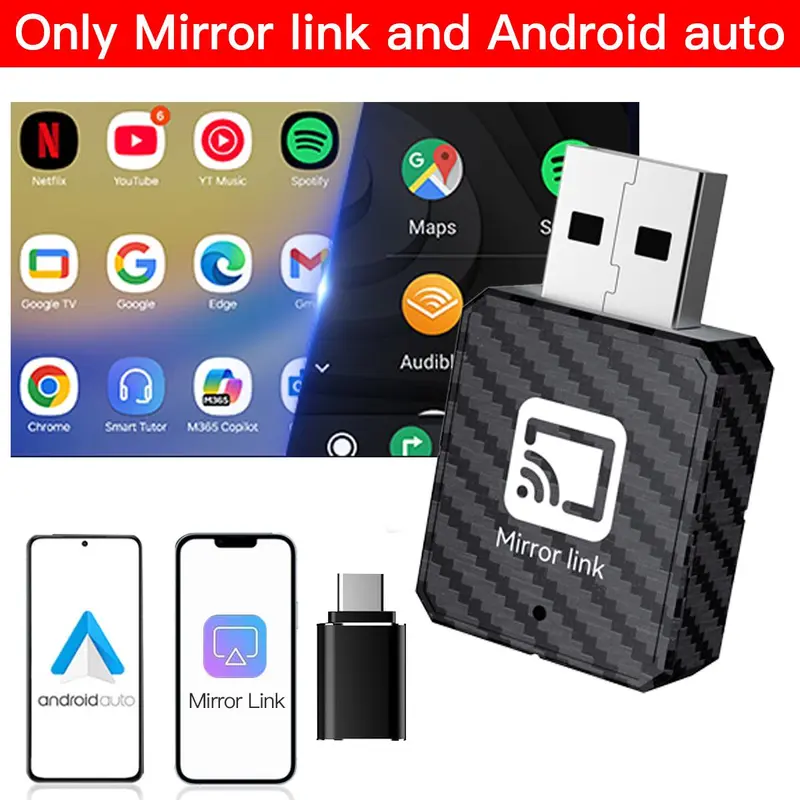 Yurnlv 2026 Wired to Wireless Android auto Adapter, Mirror link/Android auto 2-in-1, Only for Android, Mirror Touch Wireless Android Auto Adapter