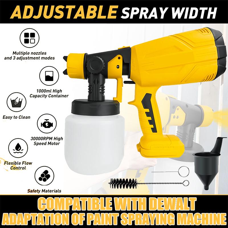 Cordless electric paint sprayer comes with an adjustable spray width knob, comes with 2 batteries, is easy to clean, and is suitable for furniture, gardens, chairs, fences, walls, doors, etc.