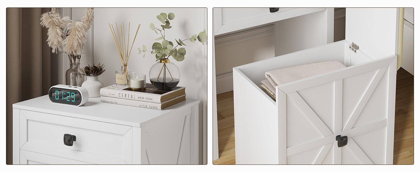 Miuvanity Farmhouse 3 in 1 Vanity with Mirror, 3-Color Adjustable Lighting, Cushioned Stool for Bedroom Organization & Beauty Routines