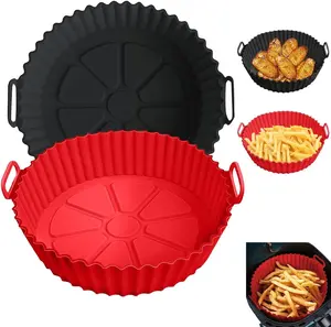 Silicone Liners, Pot 2 Pcs Reusable Non-Stick Air Fryer Basket Bowl Fit 3-5QT Baking Replacement of Flammable Parchment Paper(Red+Black)