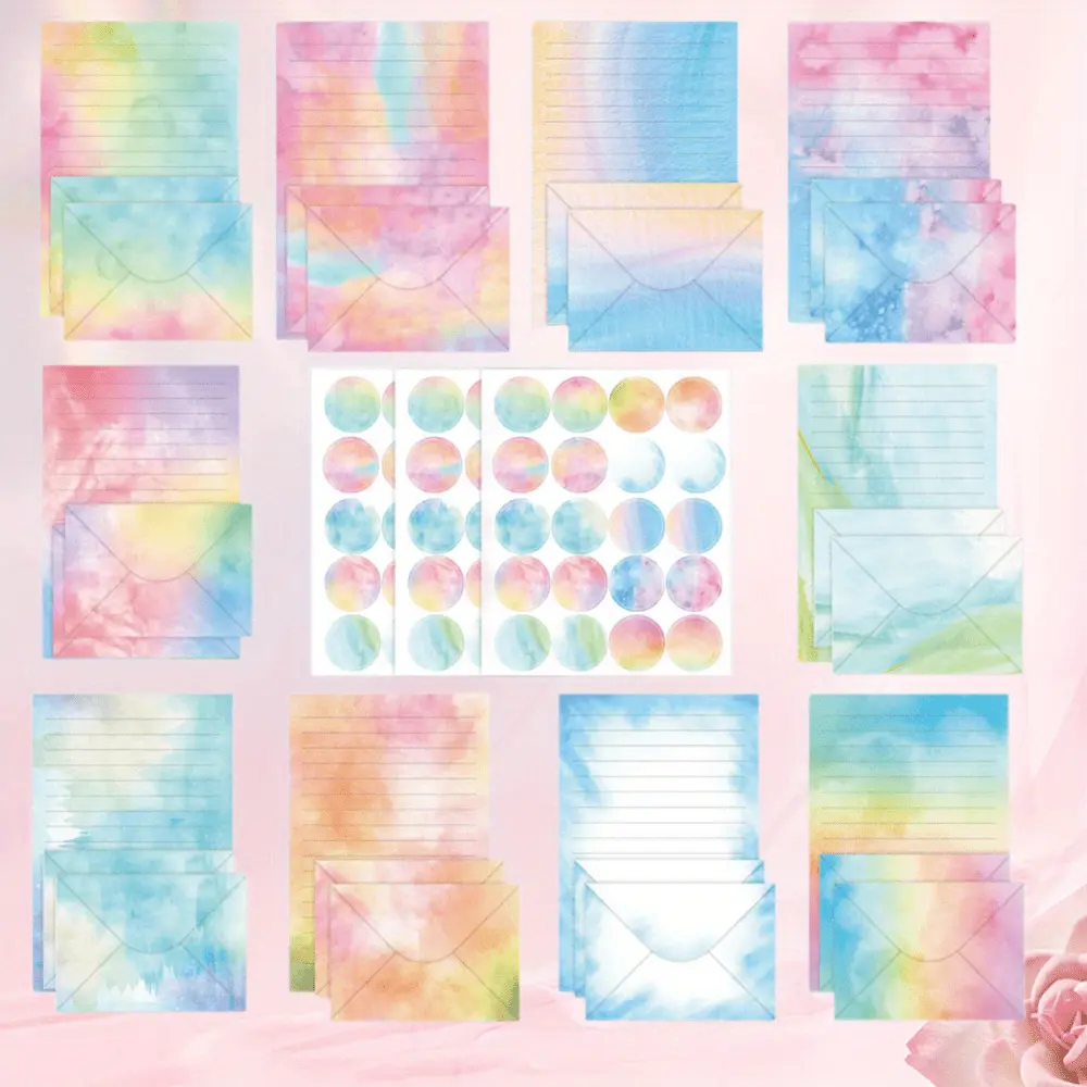 160 Pcs Set Double Sided Stationery Writing Papers and Round Dot Sticker, for Writing Letter Poems Invitations Best Wishes