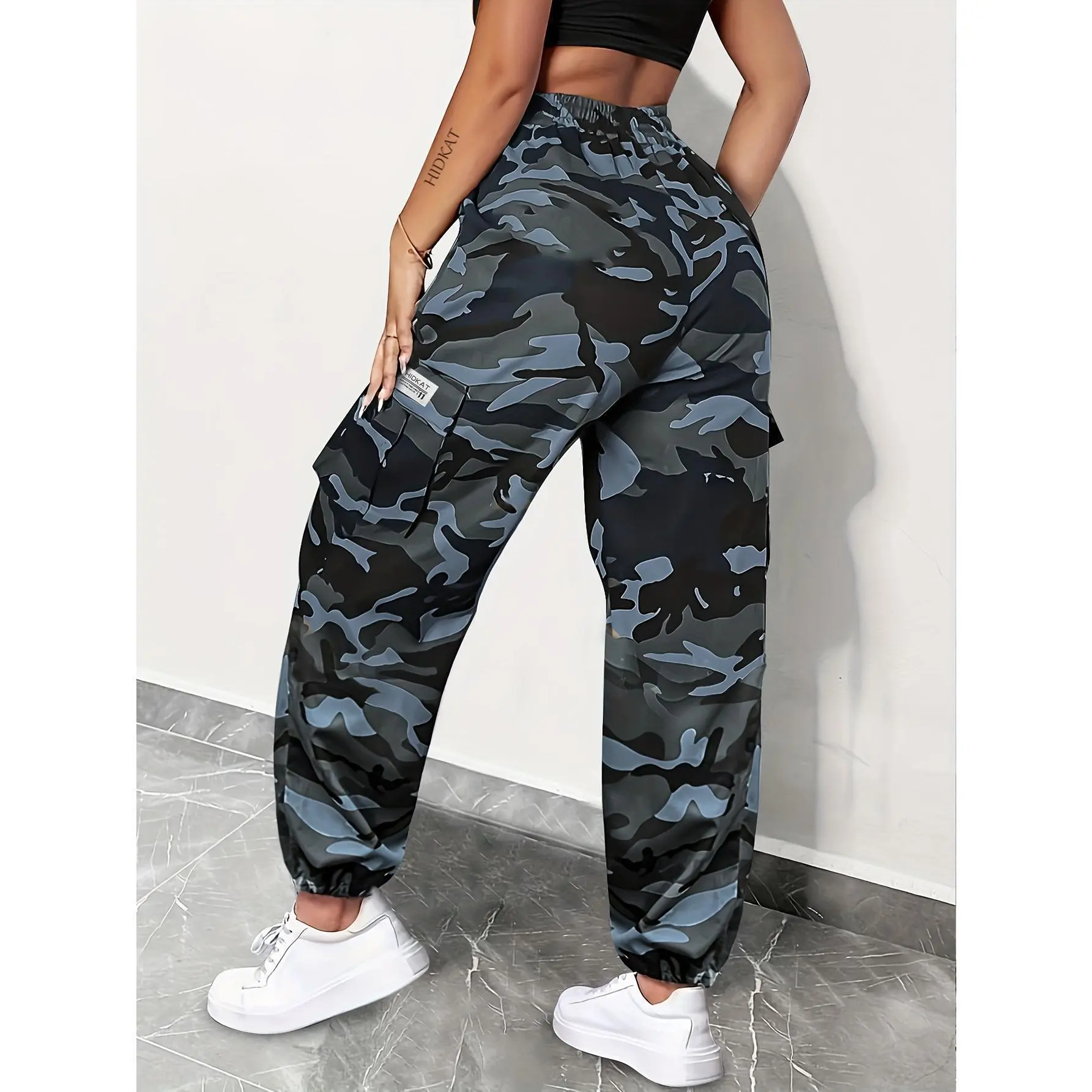 Women's camouflage work pants, lightweight and breathable, loose fit, drawstring high waist, durable, suitable for daily outdoor wear, sports and leisure clothing, breathable and lightweight running pants, comfortable elastic waistband drawstring pants