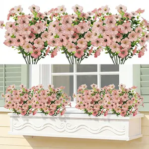 10 Bundles Artificial Flowers Outdoor UV Resistant Fake Flowers No Fade Faux Plants Garden Porch Window Box Decorating (Pink)