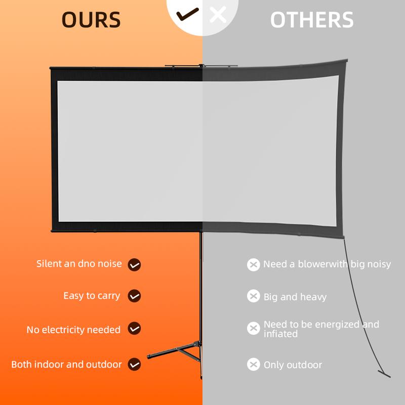 Portable projection screen with stand for outdoor use: 100-inch 4K movie screen suitable for home backyards and indoors, 16:9 HD night view.