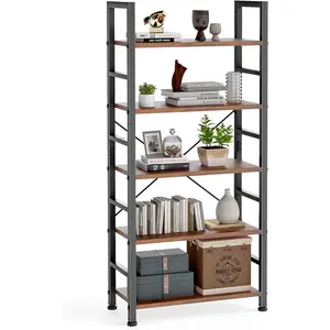 5 Tiers Bookshelf, Classical Modern Book Shelf, Tall Display Shelves in Living Room/Home/Office, Storage Organizer for CDs/Books/Movies, Rustic Brown Bookshelf, 5 Tier Bookshelf, Tall Bookcase Shelf for CDs/Movies/Books, Home Office Bookcase Shelf Storage