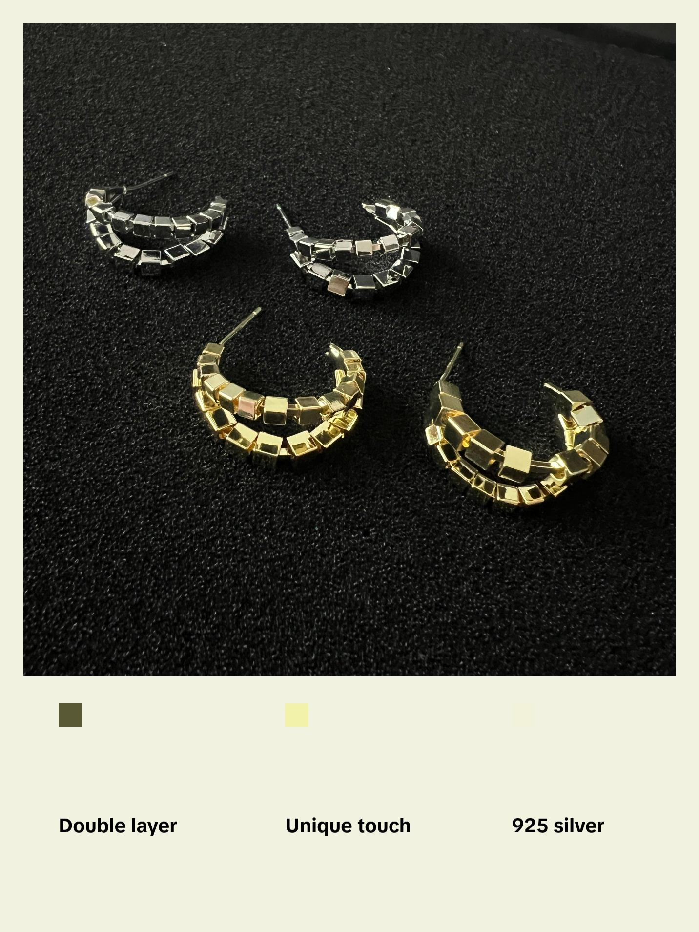 Double Hoop Silver Earrings