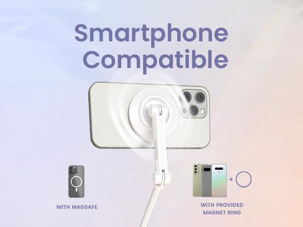 KraftGeek JustTap Magnetic 66" Selfie Stick Tripod for iPhone & Android Phones, Compatible with MagSafe, Fits iPhone 12/13/14/15/16/17 Series & iPad, MagSafe Case & Other Phones with Metal Ring, With Rechargeable Wireless Remote