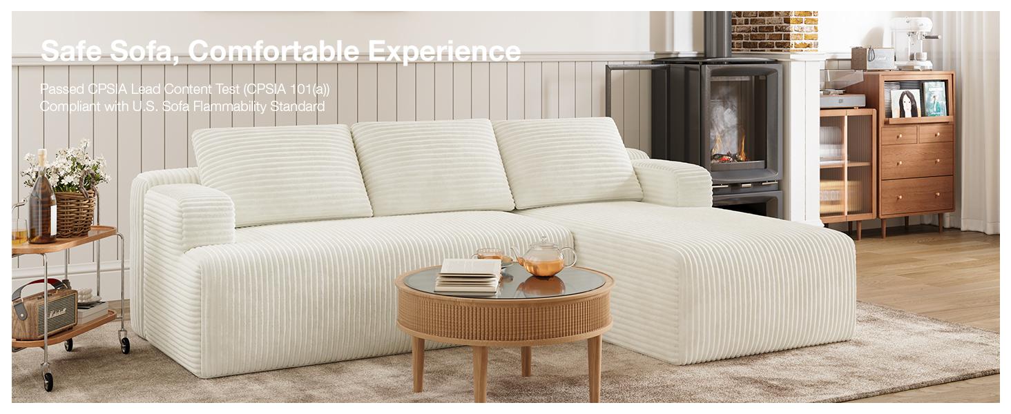 【2 Packages Shipping] L-Shape Plush Corduroy Velvet Modern Sofa with Deep Seat, Upholstered Couches for Living Room & Bedroom, No Assembly Required