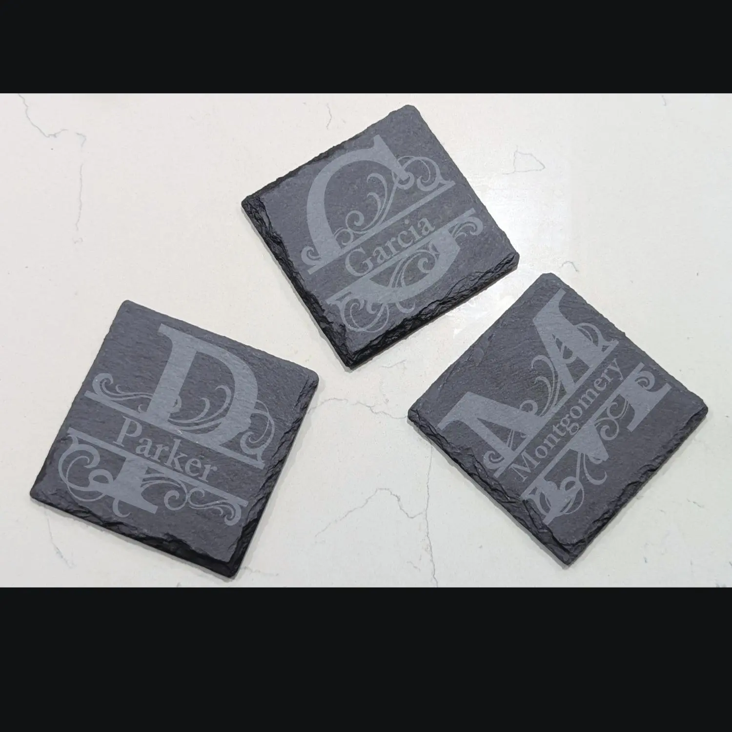 Personalized Slate Monogram Coaster- Square