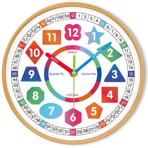 Wall Clock for Kids Learning - Teaching Time Wall Clocks Battery Operated Silent Non Ticking - Analog Colorful Clock Decorative for Kids Room Classroom School(8 Inch)