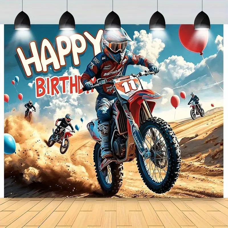 Durable Stain-Resistant Polyester Motocross Wall Hanging Backdrop - 1pc Modern Print Party Decoration Supplies, Vibrant Dirt Bike Action Design, Versatile White Indoor/Outdoor Textile for Anniversary, Wedding Events