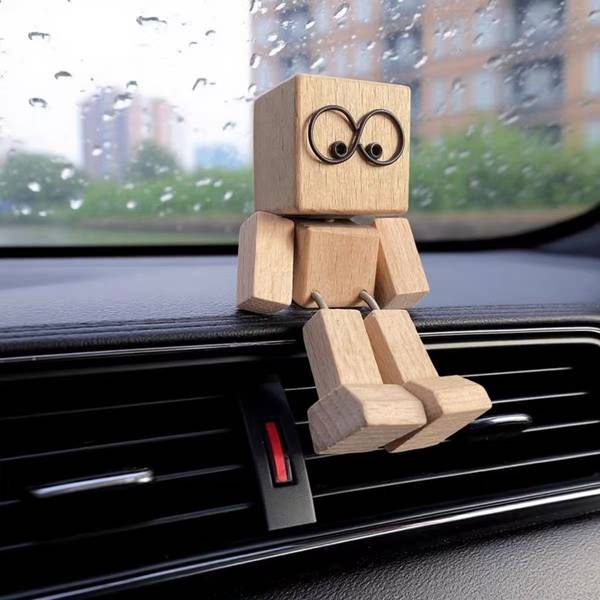 Wooden Creative Car Decoration Charming Rocking Man Mini Dashboard Bobblehead Toy with Leg Swinging Small Wooden Man for Car Accessories