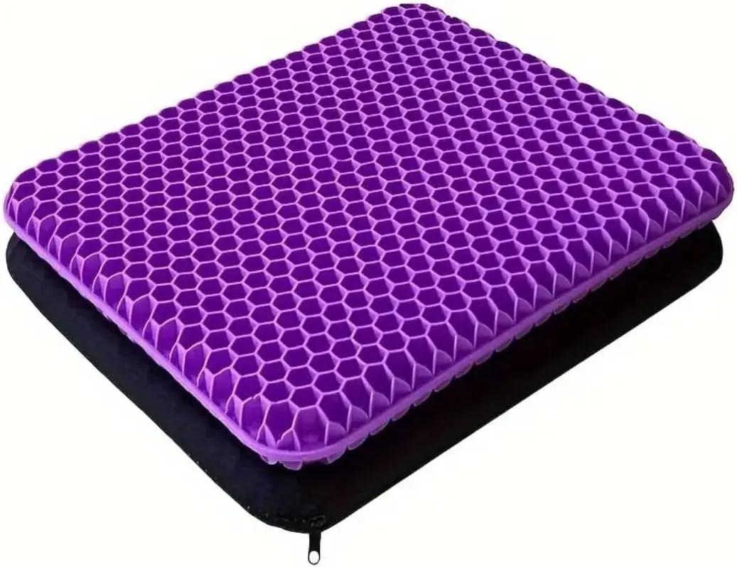 Double-Thick Gel Seat Cushion for Car Truck Driver - Cool Non-Slip Honeycomb Design, Sciatica Tailbone Pain Pressure Relief for Desk Chair, Gaming Chair, Recliner, Wheelchair, Travel, Kayak