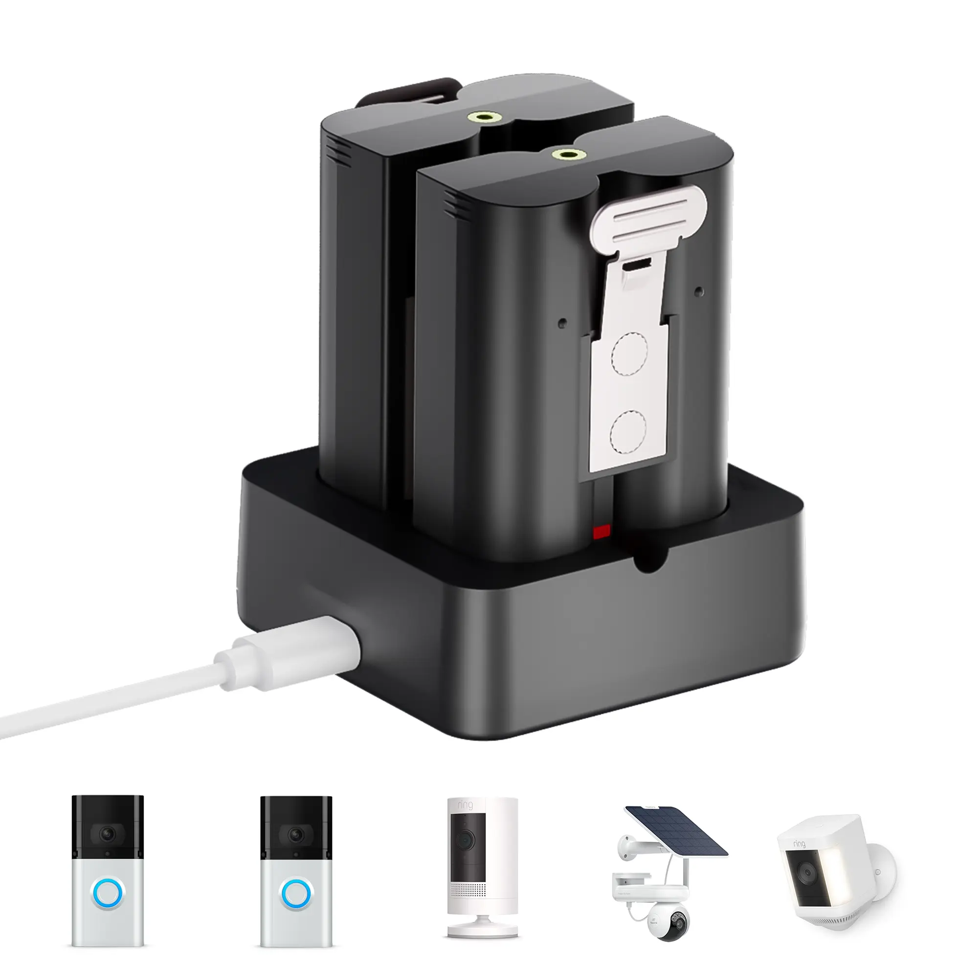 2-Pack 6800mAh Rechargeable Battery Packs + Dock Charger Accessories for Ring Video Doorbells/Cams (2/3/3plus/4 & Spotlight Cam)