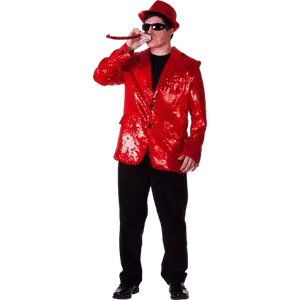Red Sequin Jacket For Adults - Shiny Party Costume - Fully Lined Glitter Tuxedo with Pockets - Standout Outfit For Halloween, Dance, Christmas, Party & Outdoor Formal Wear