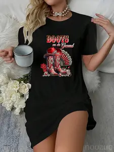 Boots On The Ground Boot Cowboy Western Cowgirl Linedance Casual Dress