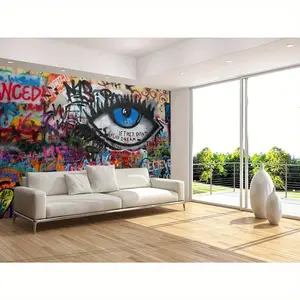 1Pc Decorative Tapestries Abstract Graffiti Eyes Wallpaper Colorful Letter Graffiti Wall Mural For Bedroom Modern Home Decor Living Room Dining Room Office