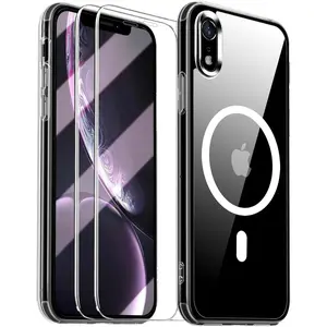 Entronix Case Magnetic Clear Case Designed for Apple iPhone Xr with 2 Tempered Glass, Shockproof Transparent Crystal Cover Protection Protective Wireless Automatic