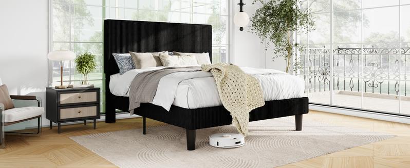 SHA CERLIN Fine Channel-Tufted Fabric Platform Bed Frame【Frame Only No Mattress】Upholstered Wingback Headboard, Solid Wood Slats, No Box Spring Needed, Full/Queen/King Size#ChristmasGifts#TikTokShopBlackFriday