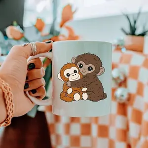 [Sale Up To 50%] Punch Monkey Coffee Mug, Punch and Stuffed Monkey Cup, Cute Monkey Lover Gifts, 11oz & 15oz ceramic mug