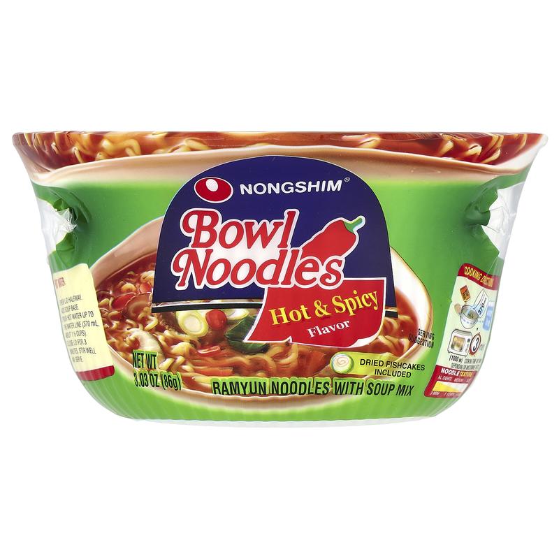 Nongshim Bowl Noodles, Ramyun Noodles With Soup Mix, Hot & Spicy , 3.03 oz (86 g)