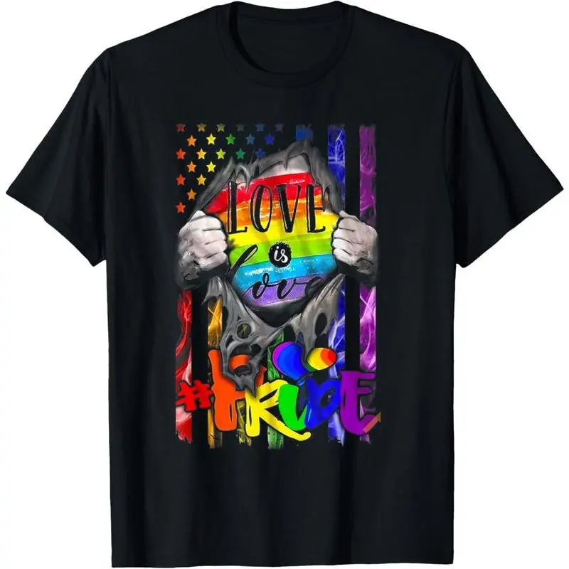 Women's 100% Cotton LGBT Love Is Love Pride Flag Graphic Tshirt - Round Neck, Shortsleeve, Casual Everyday Streetwear Top (Unisex Fit Available), Flag Graphic Women's T-Shirts, Lgbtq+ Pride Graphic Women's T-Shirts