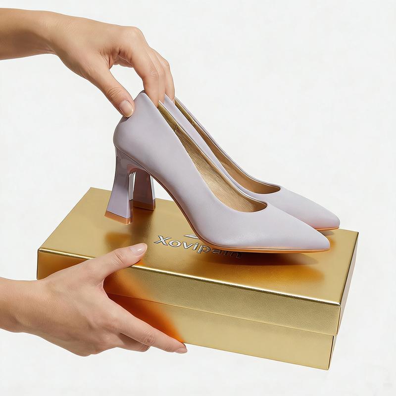 Xovipam Women's Comfort Satin Heel Pumps Pointed Toe Block Heel 8cm Work Daily Casual