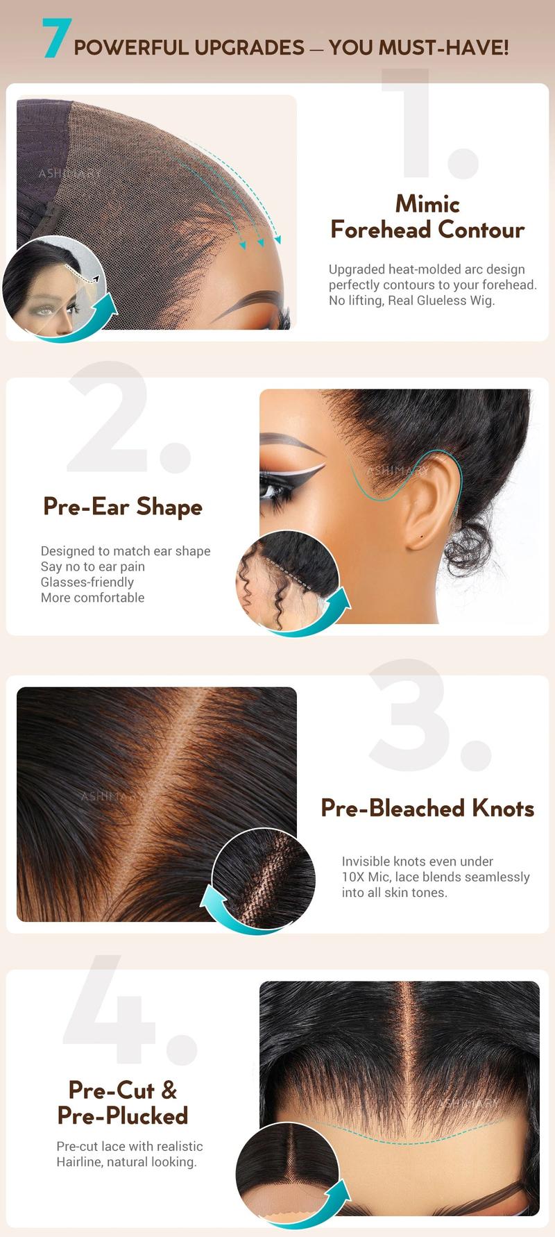 [Free Upgraded] Water Wave Invisi Strap Snug Fit Ashimary Hair 360 Transparent Lace Frontal Bleached Knots Pre Cut Lace Wig With Drawstring 100% Human Hair Wig