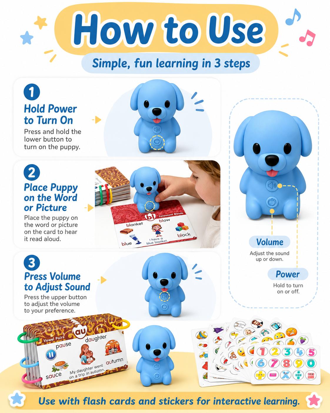 Talking Phonics Flash Cards with ReaderDog, Learn to Read with 81 Pages, 81 Sentences, 592 Words & 81 Stickers, Toddler Educational Learning Toys for Kids Ages 3–8, Kindergarten, 1st Grade, 2nd Grade, Interactive, Engaging Flashcards