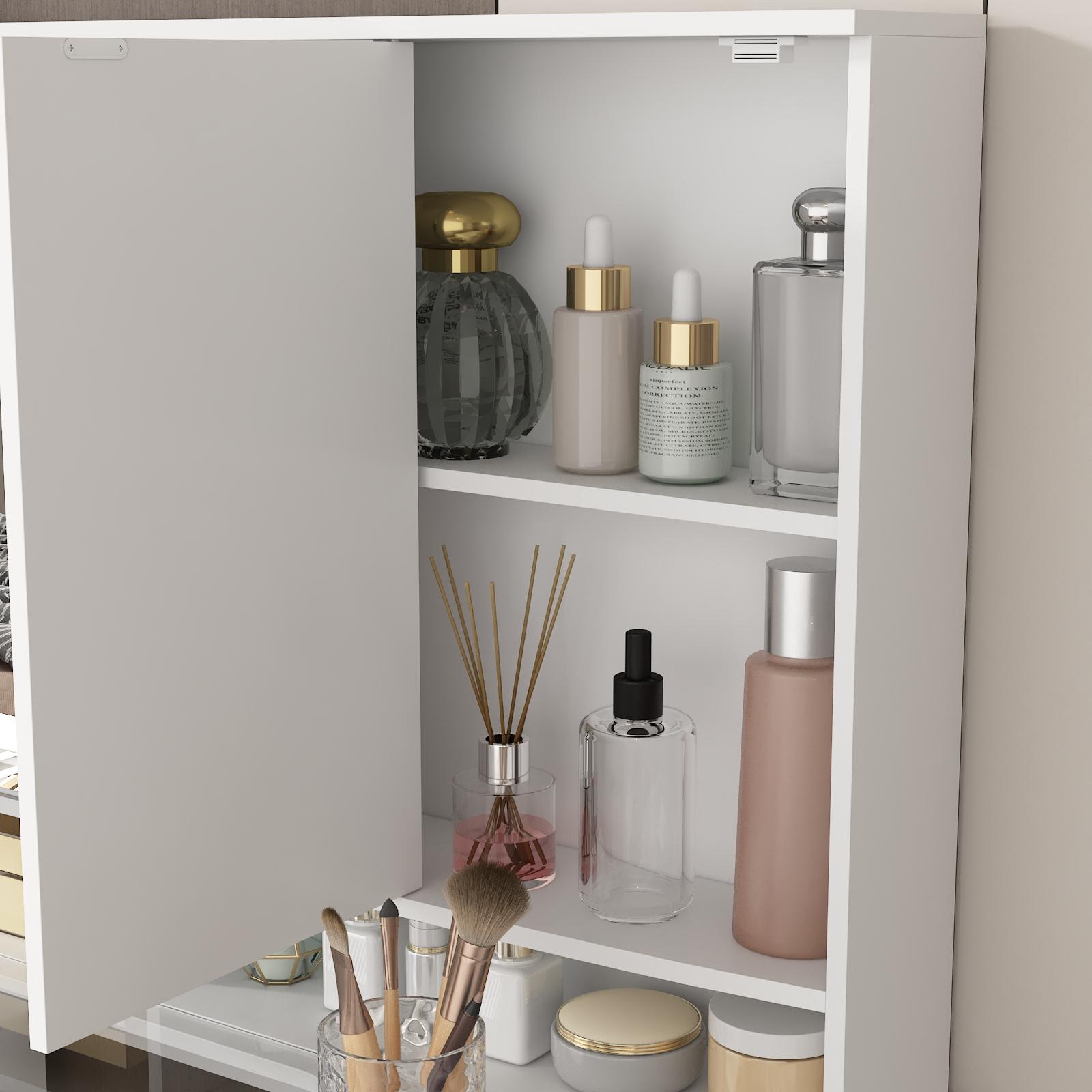 FUFU&GAGA Large Makeup Vanity Desk with Glass Desktop, Large Vanity Desk with Mirror and Lights, Crystal Handles, 43.3” Desktop, Cushion Stool not Included Organizer Storage FUFU&GAGA Large Makeup Vanity Desk with Glass Desktop, Large Vanity Desk with Mirror and Lights, Crystal Handles, 43.3” Desktop, Cushion Stool not Included Organizer Storage