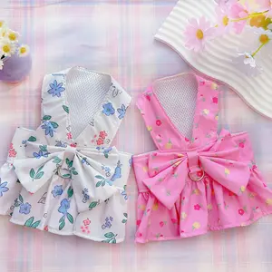 Pet Clothes Dog Cat Dress Vest Bowknot Breathable Summer Lady Style With Leash Ring D00058 Pet Clothes Dog Cat Dress Vest Bowknot Breathable Summer Lady Style With Leash Ring D00058