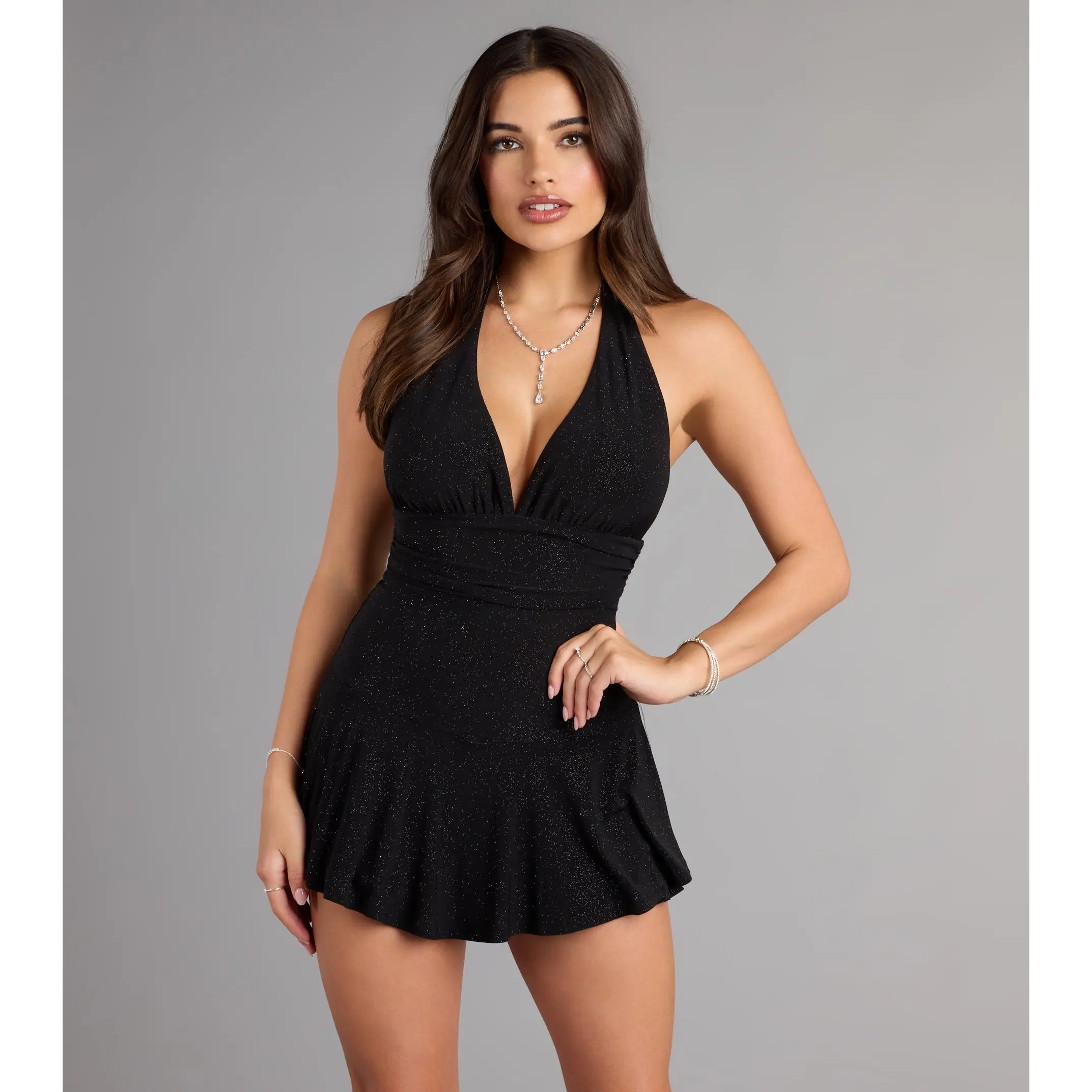 Shimmer Nights Halter Glitter Romper