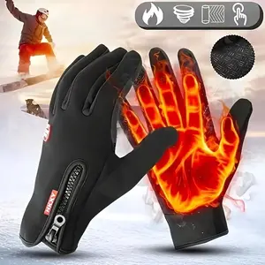 [Ideal Thermal Gloves for Outdoor] Winter Touchscreen Thermal Gloves, Windproof Waterproof, Ideal for Outdoor Cycling, Fishing, Running - Knitted Polyester Fabric with Zip Closure,Gifts For Dad