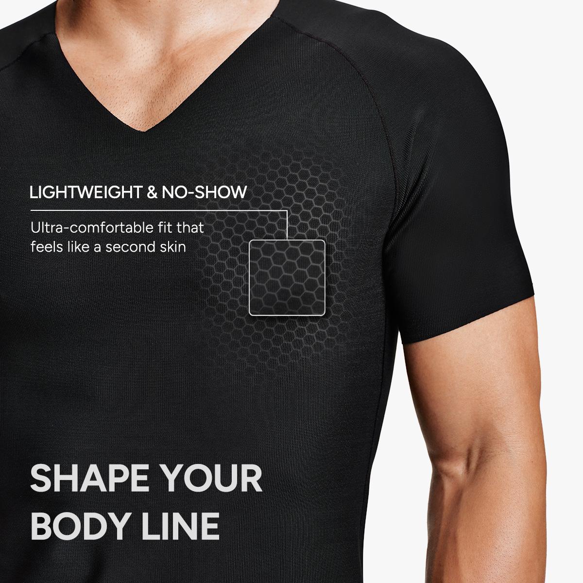 Nebility Mens Invisible Shaping Compression T-Shirt – V-Neck, Quick-Dry, Stretchy Short Sleeve with a Slim-Fit, Smooth Look Under Any Outfit