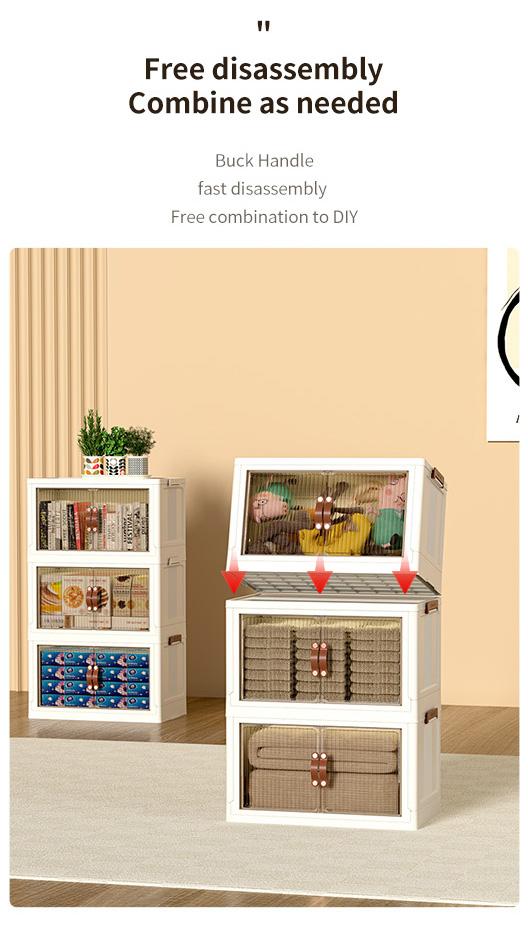 ONAIL Foldable Storage Box with Lid Stackable Household Organiser in Cream White for Kitchen Bedroom Bathroom & Warehouse Large Capacity L XL XXL Sizes