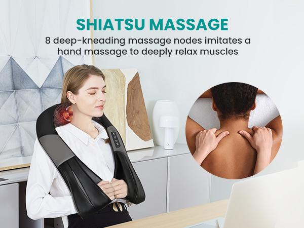 Nekteck Shiatsu Neck & Back Massager with Soothing Heat Electric Deep Tissue 3D Kneading Massage Pillow for Shoulder Leg Body Muscle Pain Relief 8 Soft Springy Massage Heads with Built-in Heating Function