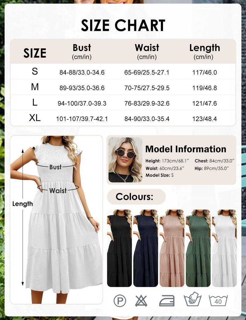 UMIPUBO Summer Flutter-Sleeve Ruched Layered Maxi Dress Casual Womenswear Summer Basic Minimalist