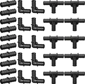 1/2" Poly PPSU Barb Crimp PEX Fitting, 30pcs PEX Fitting Combo, 10pcs Each Elbows Tees Straight Couplings, No Lead