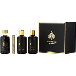 Jo Milano Game Of Spades Wildcard Set-Parfum Spray 3.4 Oz & Body Cleanser 6.8 Oz & Body Cream 6.8 Oz &  Refillable Spray 0.27 Oz Mini For Unisex