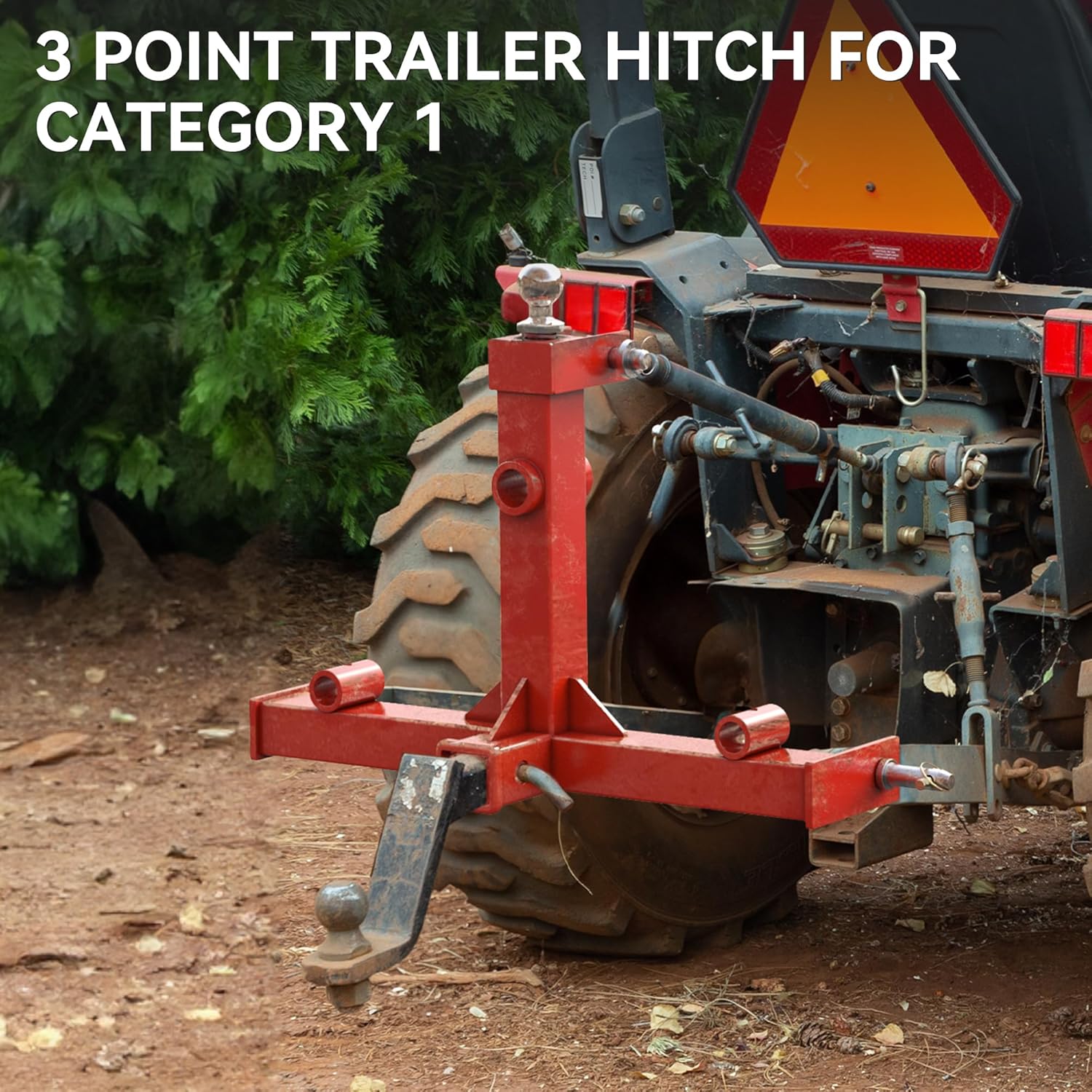 YITAMOTOR 3 Point Trailer Hitch with 2" Receiver for Category 1 Tractors, 3000 lbs Capacity Tow Hitch with Trailer Gooseneck Ball Drawbar