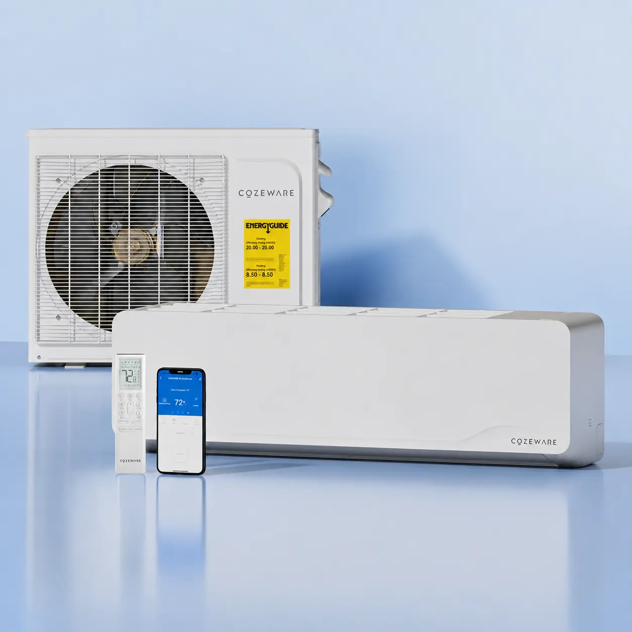 【Two packages】Cozeware mini split air conditioner 9k/12K/18K/24KBTU 115V/230V 18/20/21 SEER2 mini split AC Heating System WiFi Alexa Inverter Cools Up to 750 Sq Ft All-Season ComfortCool Energy Efficient Quiet 5-in-1 Versatile System Wifi Aircon