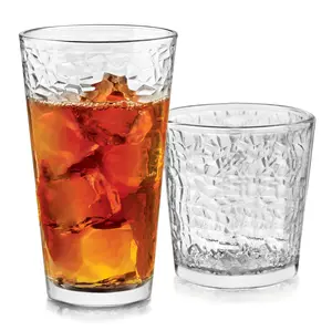 Libbey Yucatan Tumbler and Rock Glasses Drinking Set, Textured Drinking Glasses Set of 16, All Purpose Glass Cups Set for Events and Everyday Use