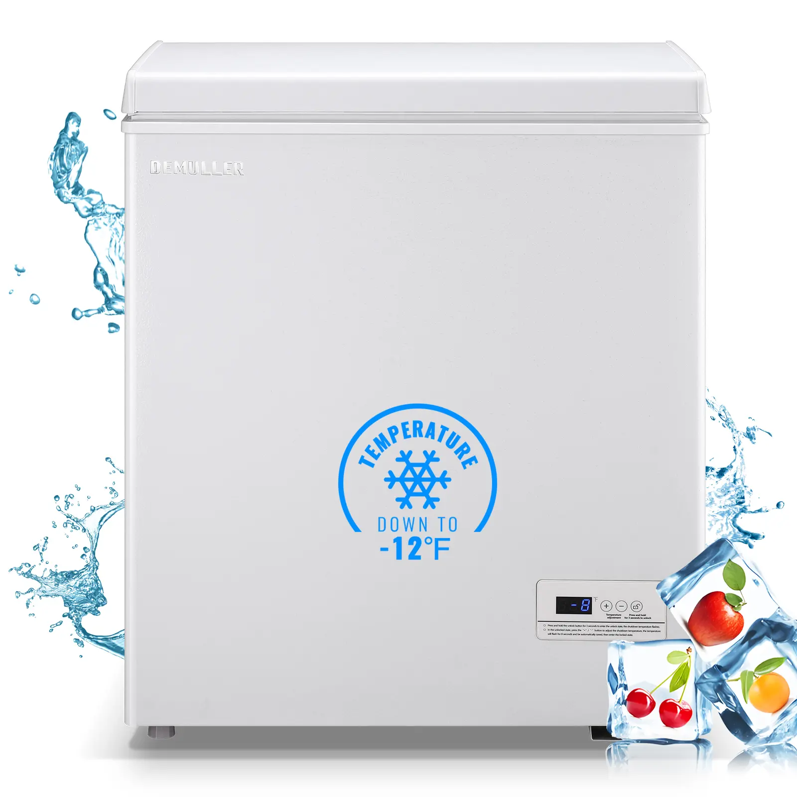 DEMULLER Chest Freezer with Electronic Control 41℉ to -15 ℉Deep Freezer 4.0Cubic Feet Freestanding Small Freezers with 2Removable Stainless Steel Basket Mini Freezer Top Open Door Compact Freezer