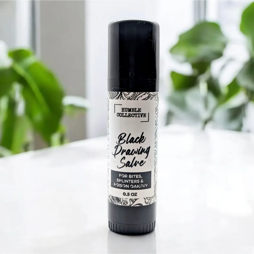 Organic Black Drawing Salve with Beeswax, Tea Tree, Lavender, Castor Oil for Stings, Rashes, Splinters