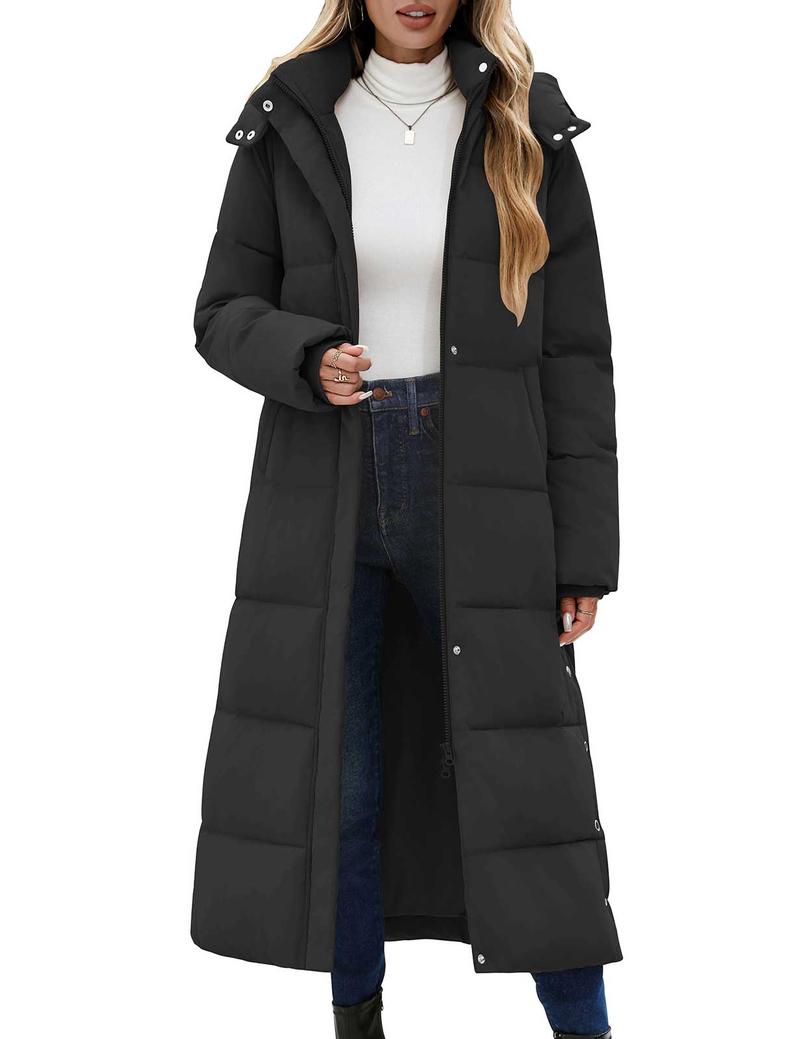 UMIPUBO Winter Women's Long Maxi Down Coat Winter Puffer Jacket Warm Padded Outerwear Faux Fur Removable Hood Parka Full-Zip Black Casual