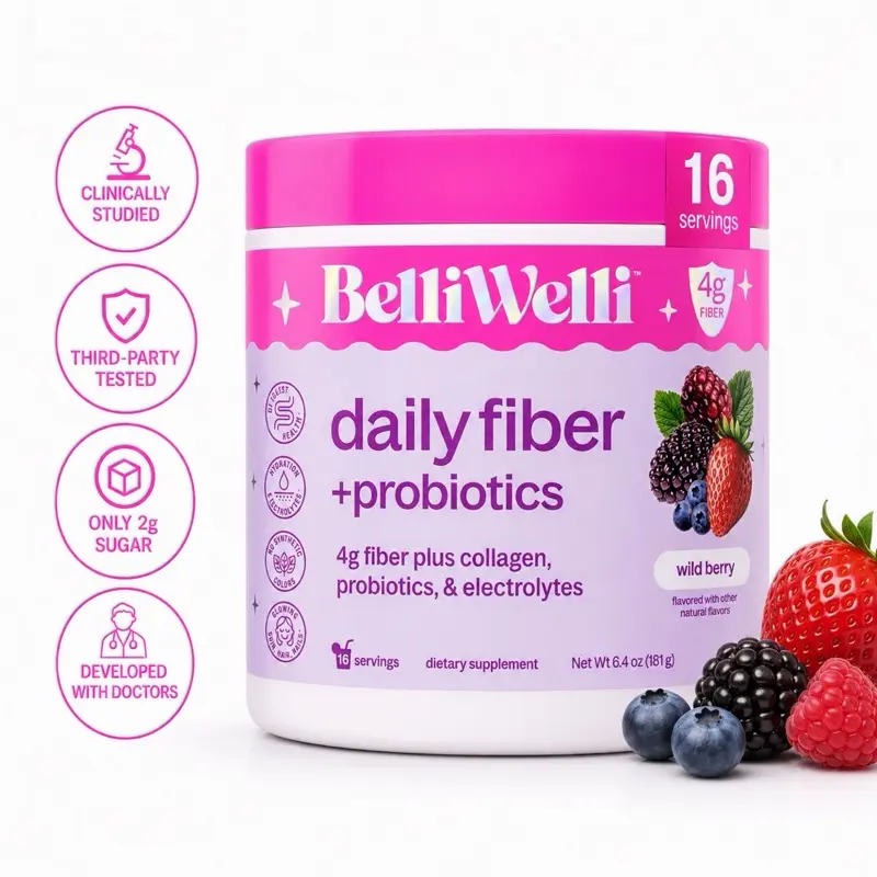 BelliWelli Daily Fiber + Probiotics + Collagen - Wild Berry Supplement Fitness