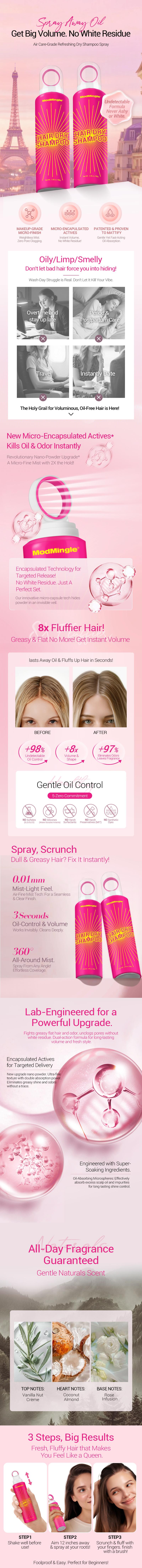 ModMingle Instant Hair Dry Shampoo Natural Ingredient Fragrance Refresher Invisible Volumizing Added Hair Texture Oily Hair Travel Gym Work Essential Cleanser Conditioner Spray 3.46oz 98g*2 #Valentine's Day gift