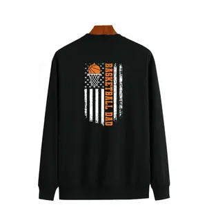 Casual Basketball Dad Sweatshirt – Distressed Flag and Hoop Design, Long Sleeve Comfort