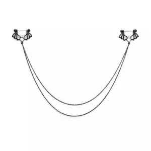 Double Chain Connecting CZ Crystal Bat Nipple Piercing Barbells - Black 316L Stainless Steel