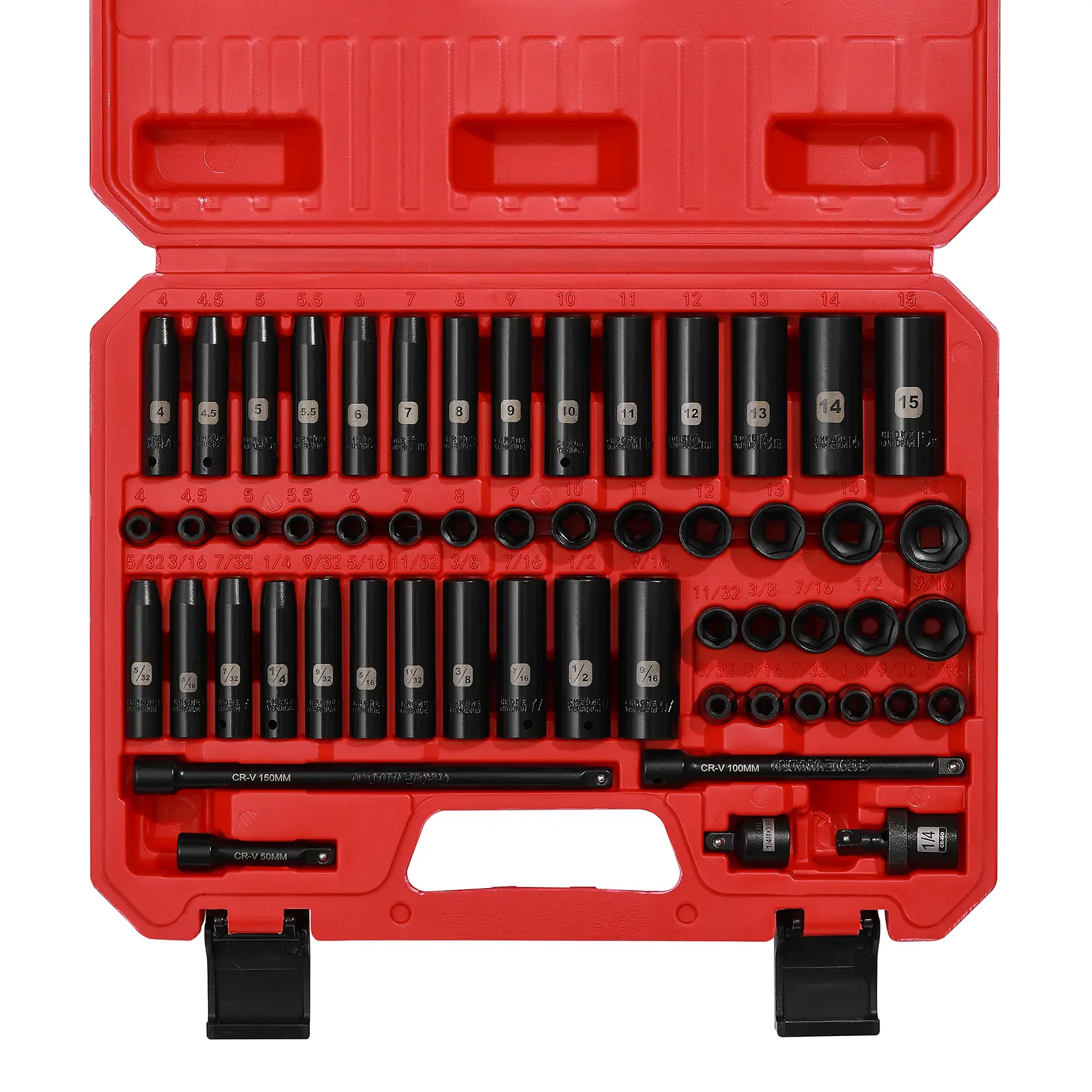 55PCS 1/4 Inch Drive Master Impact Socket Set, Metric/SAE, Deep/Shallow, 6 Point, CR-V, 5/32 Inch - 9/16 Inch, 4mm - 15mm, with Extensions,Adapters,Universal Joint Hand Tools Wrench, fathersdaygift